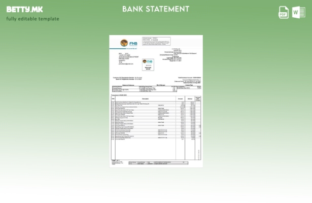 Модерен стил на шаблон за збор за извод од банкарска сметка во Јужна Африка FNB